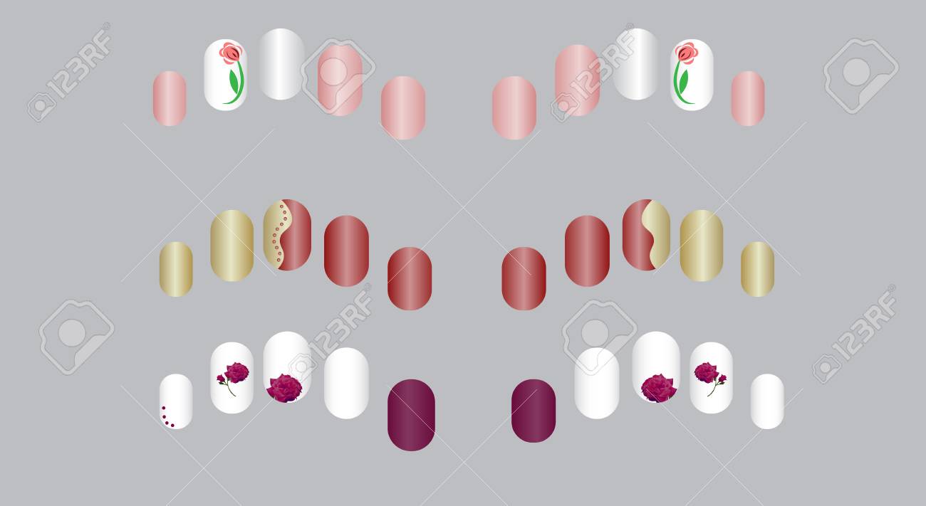 花と多彩な色 手に爪のマニキュア サンプル のイラスト素材 ベクタ Image