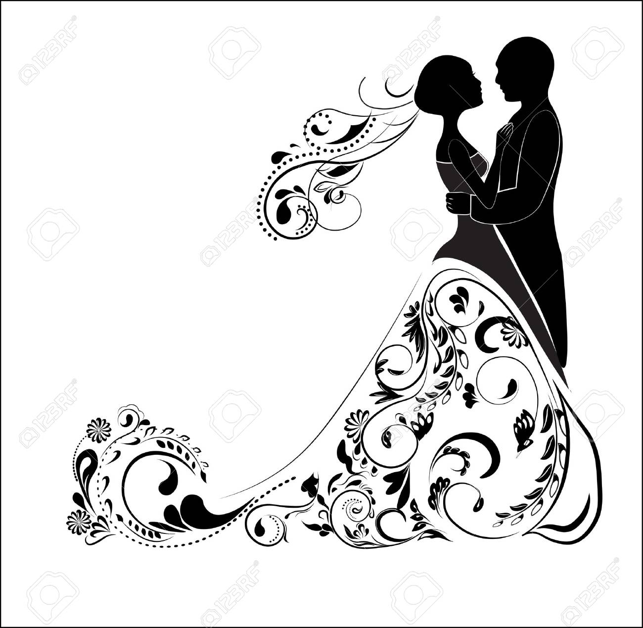 Silhouette Of The Groom And Bride, For Wedding Invitation Royalty Free SVG,  Cliparts, Vectors, and Stock Illustration. Image 83382628., image size:1300x1269