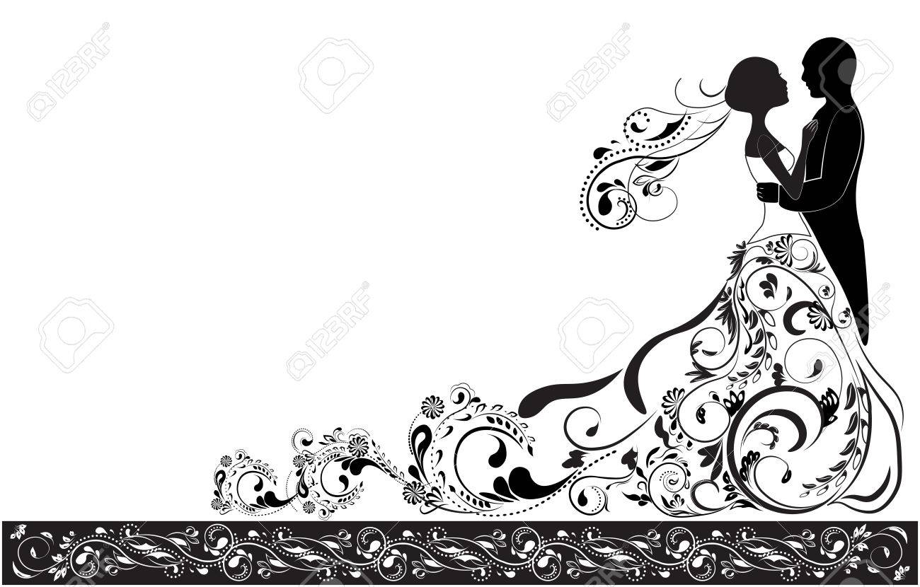 新郎 新婦 結婚式の招待状のシルエット のイラスト素材 ベクタ Image