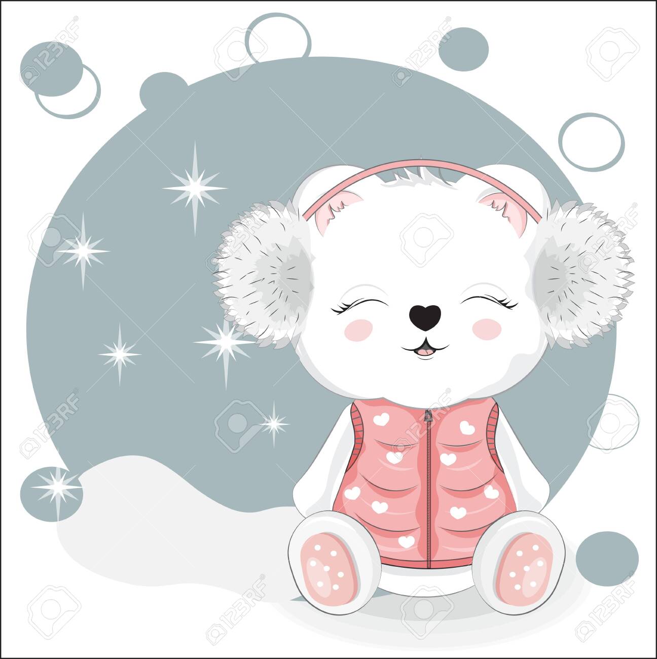 Cute White Teddy Bear In Winter Headphones Picture In Hand