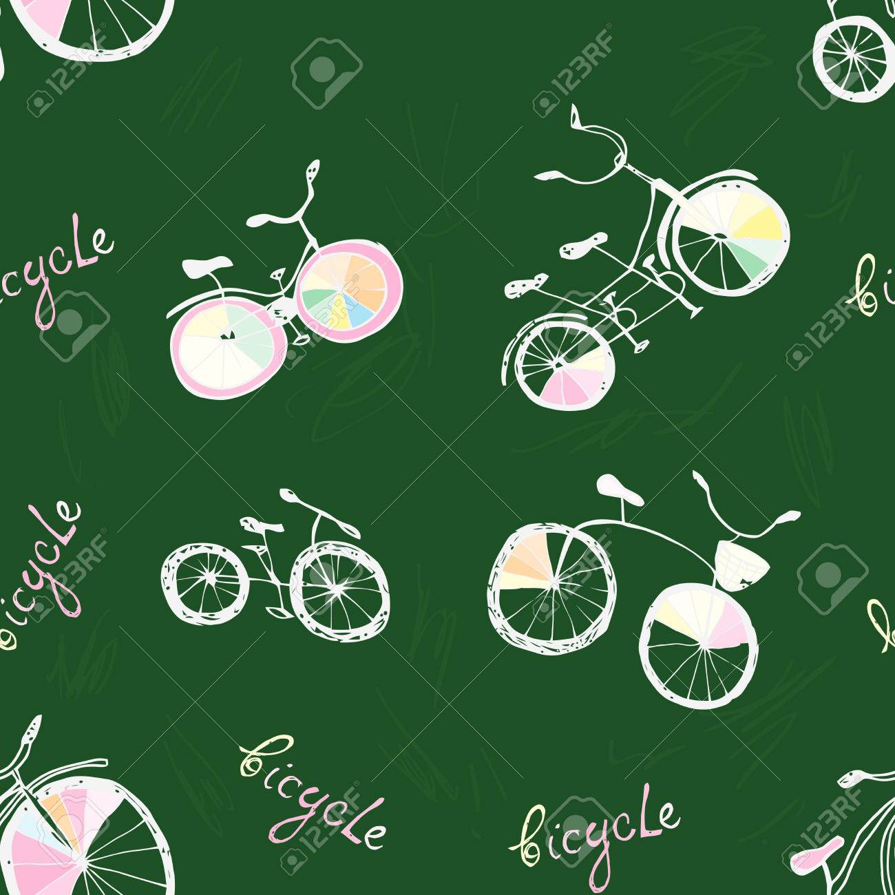 かわいい落書き自転車 シームレスなパターンは 漫画のスタイルのイラスト素材 ベクタ Image