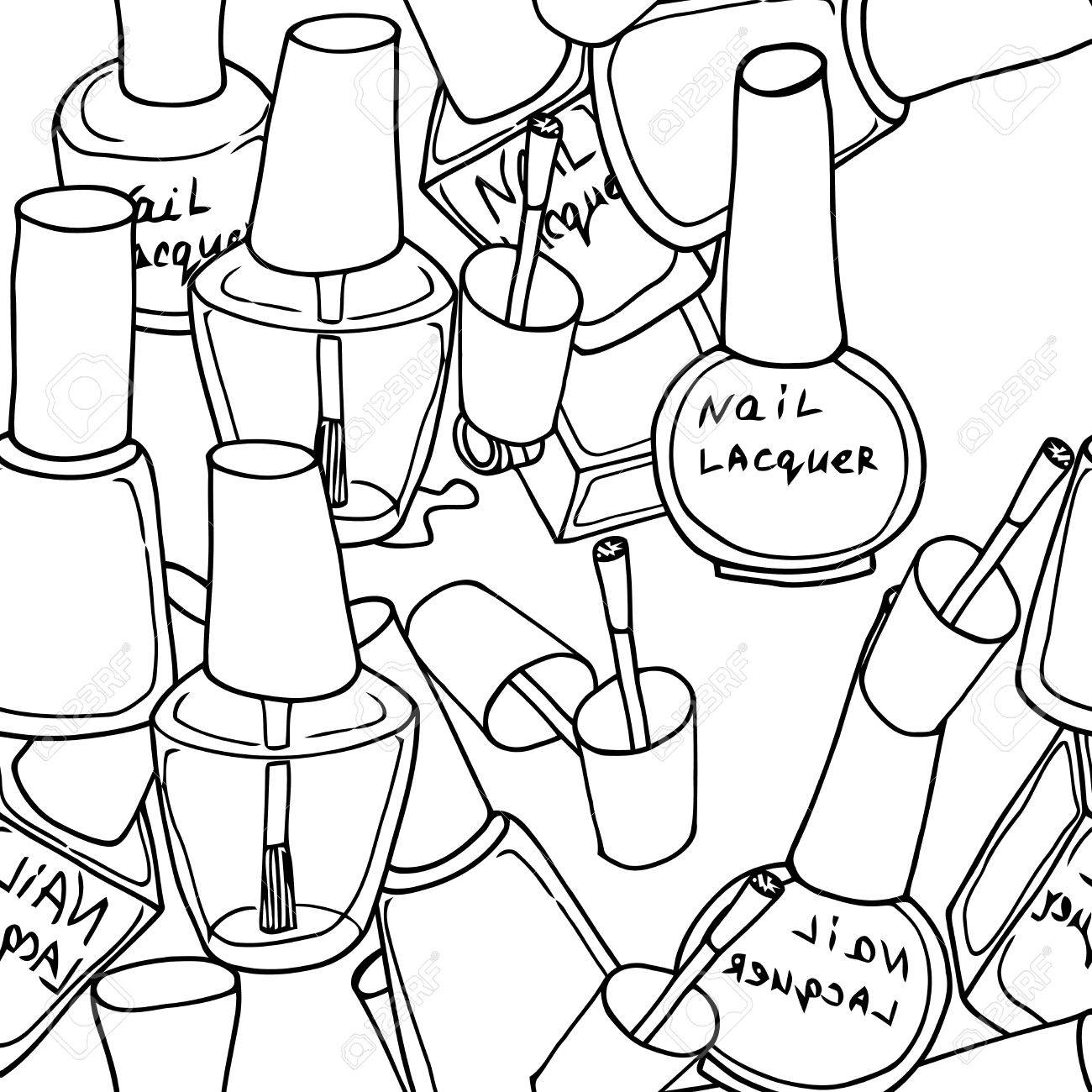 マニキュアとシームレスな黒と白のパターン ファッションのベクター イラストです ネイルアート のイラスト素材 ベクタ Image