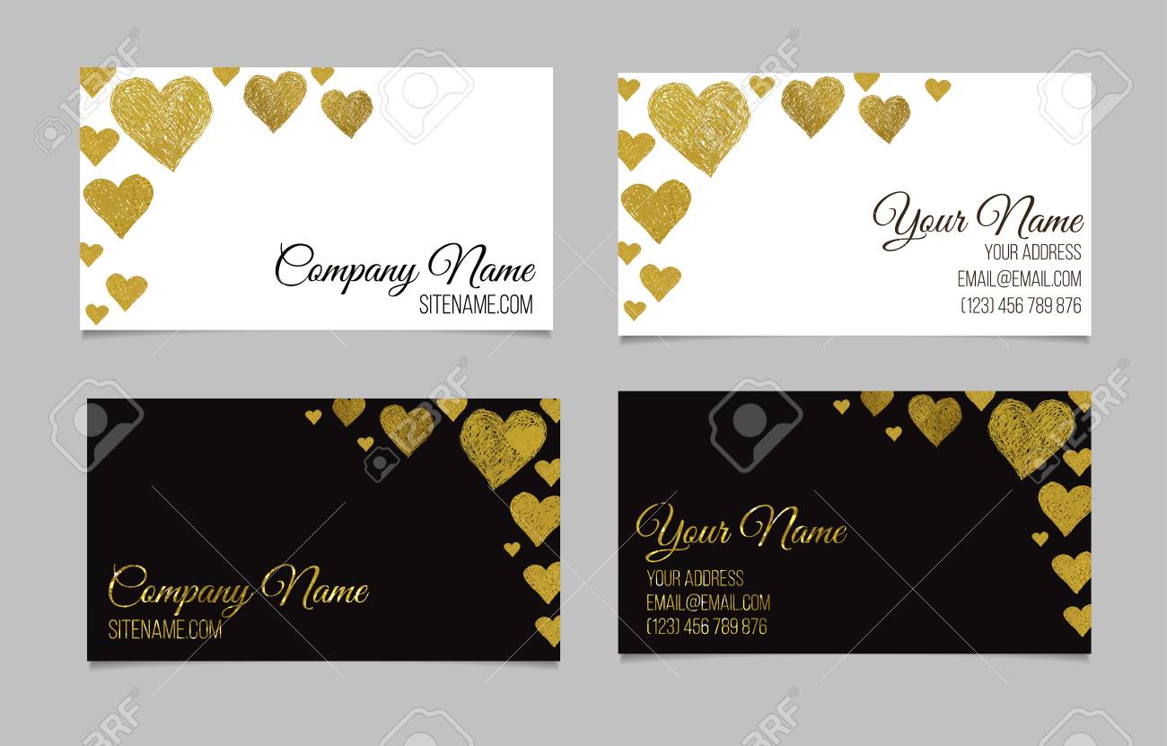 business card template visiting card set with golden foil heart business cards double sided