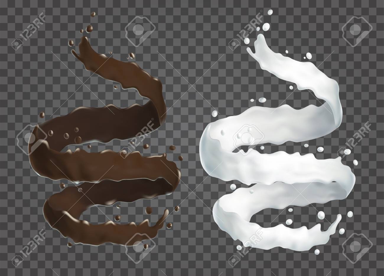 ミルクとチョコレートの流れます 透明な背景の 3 D リアルな液体スパイラル 自然な乳製品のベクトル のイラスト素材 ベクタ Image 8095