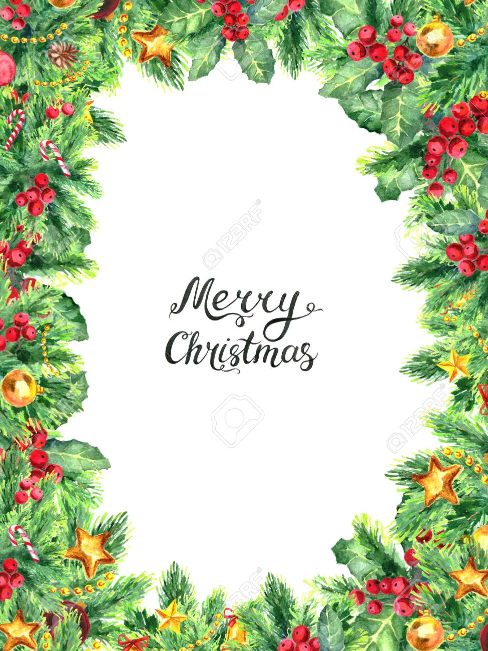 merry christmas frame template with european holly and decoration christmas frame template