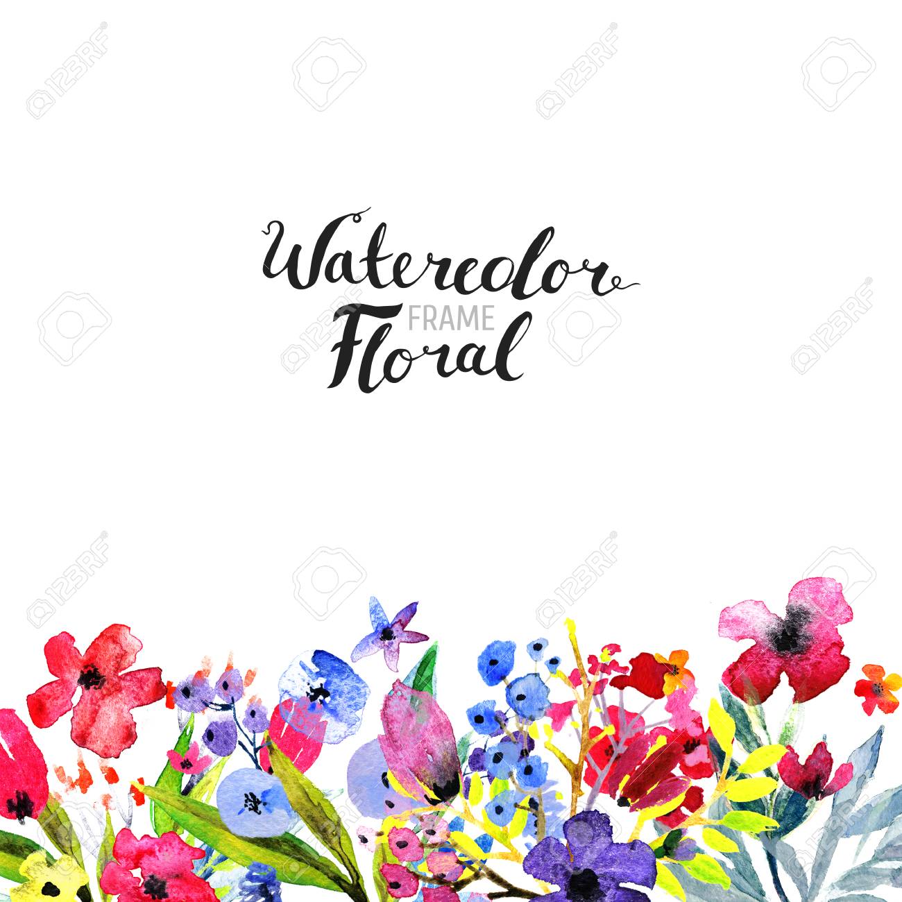 watercolor floral background hand painted border of flowers