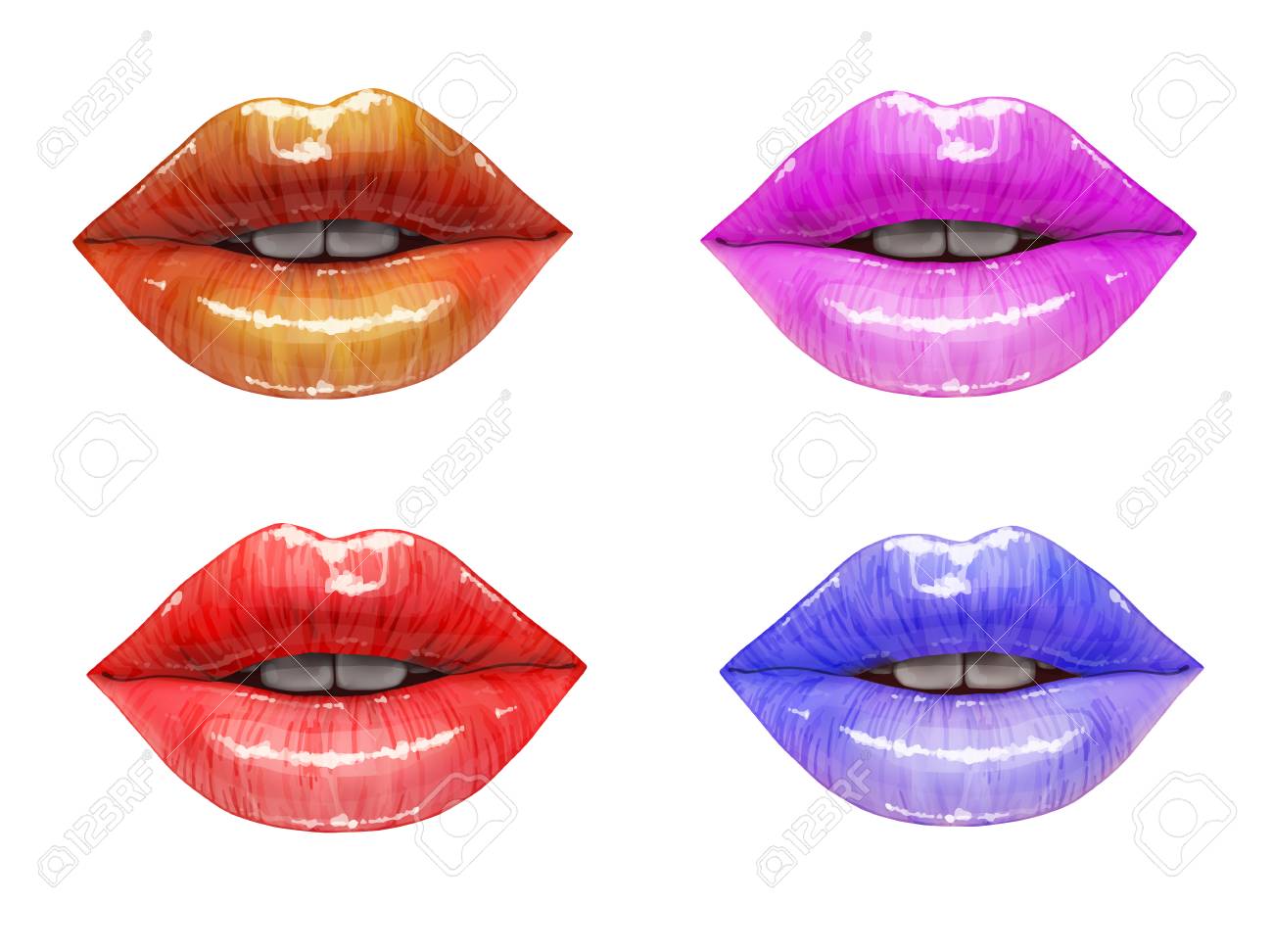 カラフルな唇コレクション 口は白い背景にアイソーラーを置いた ベクトル口紅やリップグロス3dリアルなイラスト のイラスト素材 ベクタ Image