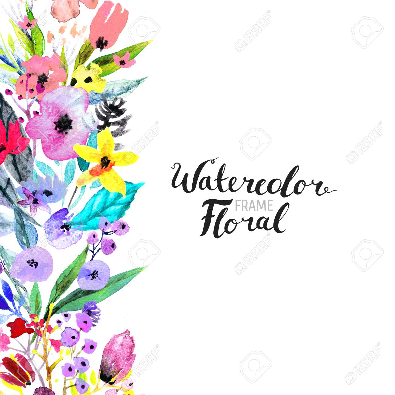 watercolor floral background hand painted border of flowers