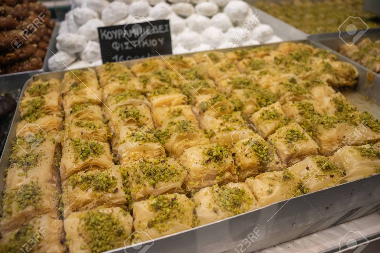 Pieces Of Dessert Baklava With Pistacios In Greece Aegina Island Translation Pistachio Baklava Stock Photo Picture And Royalty Free Image Image 141843444