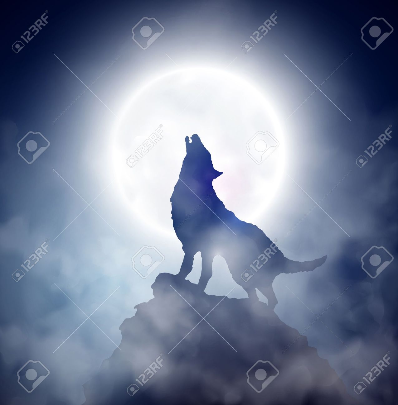 Wolf Howling At The Moon Royalty Free Cliparts Vectors And Stock Illustration Image