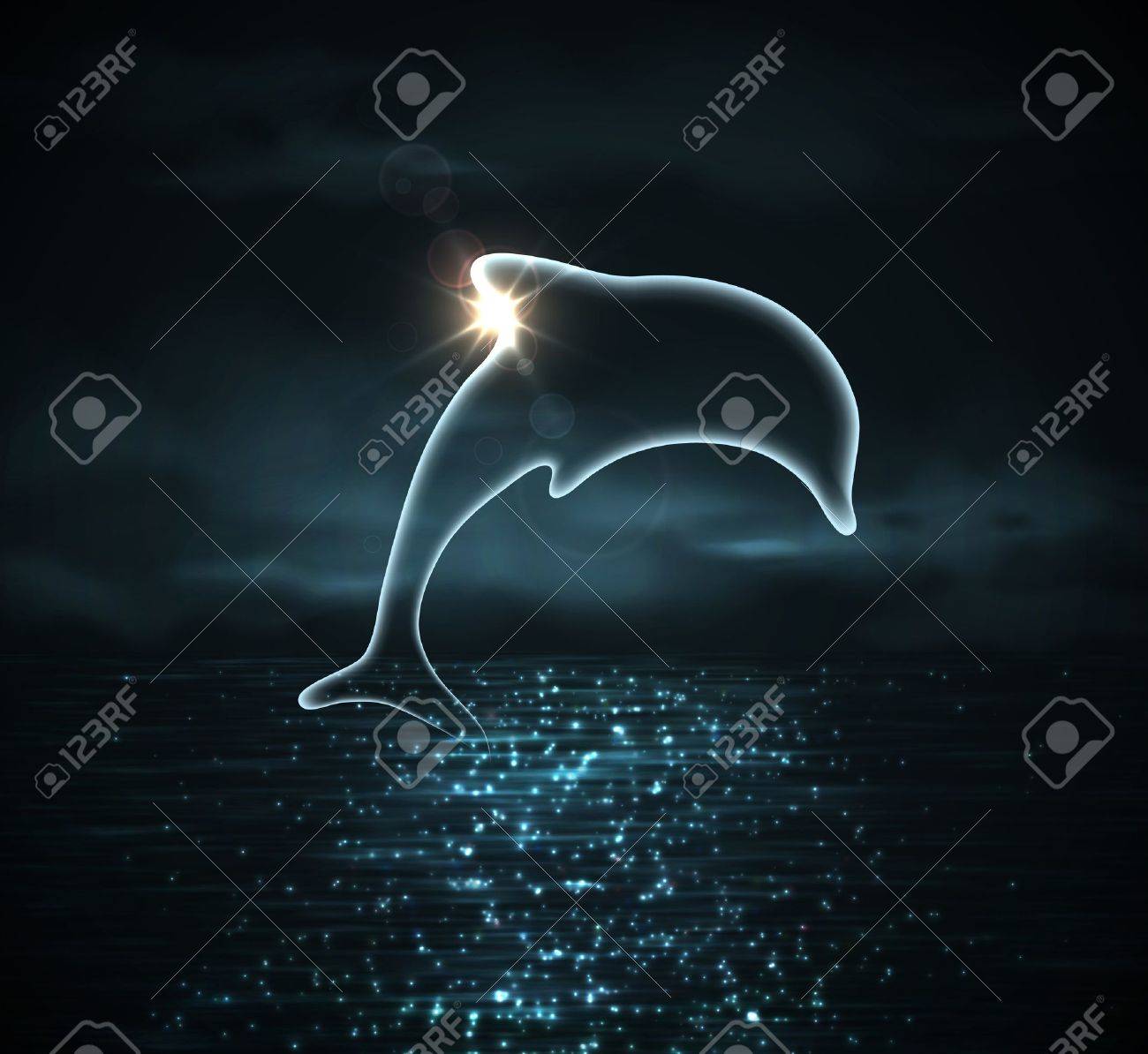 暗い自然背景 Eps 10 にイルカのシルエットのイラスト素材 ベクタ Image