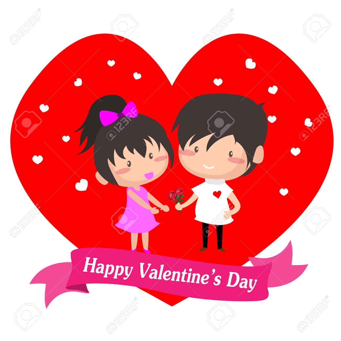 男の子と女の子はバレンタインデーのための愛 ハッピーバレンタインデーと愛は バレンタインフェスティバルのための孤立した背景デザイン ベクトルイラスト 漫画のスタイル のイラスト素材 ベクタ Image