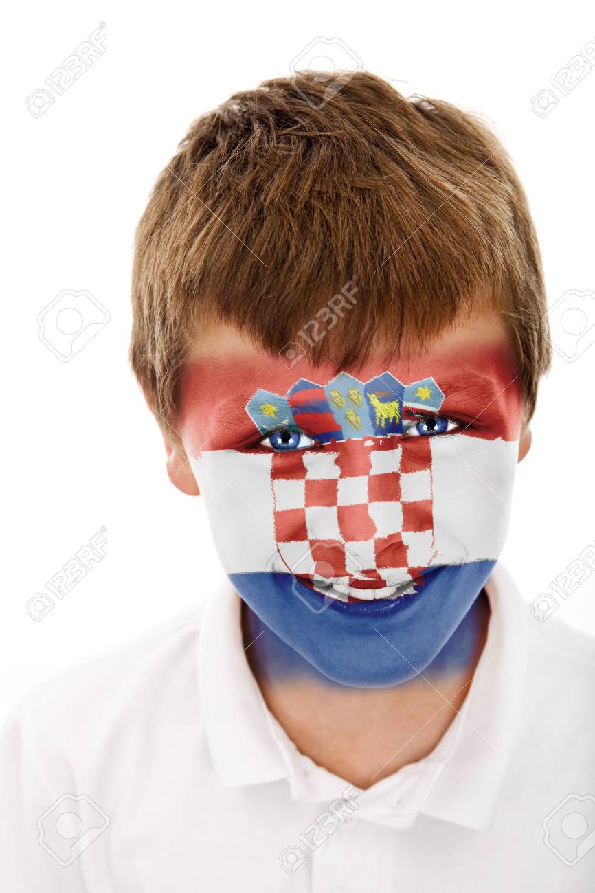 Young Boy With Croatia Flag Painted On His Face