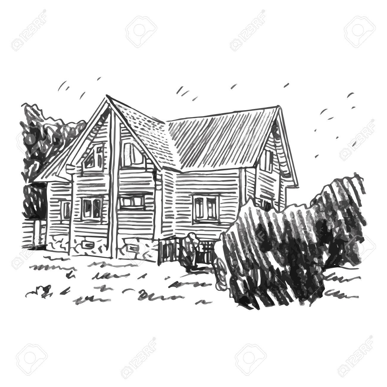 コテージのスケッチ ベクトル フリーハンド鉛筆画します のイラスト素材 ベクタ Image
