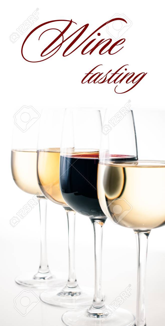 Wine Tasting A Few Glasses Of Red And White Wine Close Up On