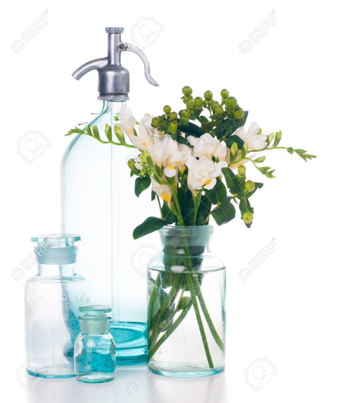 Vintage Home Decor Ancient Turquoise Siphon Freesias Bouquet