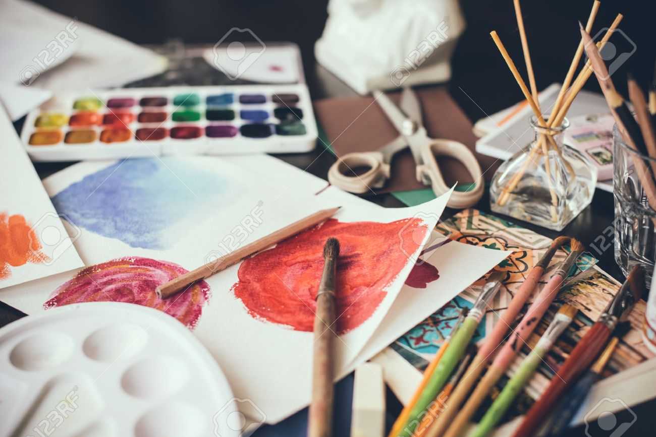 mess in the the artists studio watercolor paints brushes and sketches palette and - Free Sketches To Paint mess in the the artists studio watercolor paints brushes and sketches palette and - Free Sketches To Paint