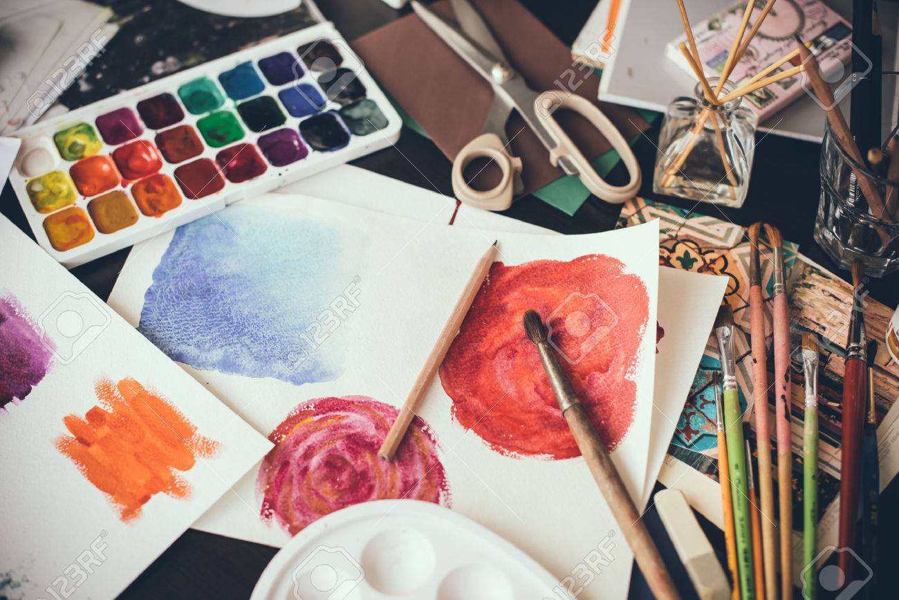 mess in the the artists studio watercolor paints brushes and sketches palette and - Free Sketches To Paint mess in the the artists studio watercolor paints brushes and sketches palette and - Free Sketches To Paint