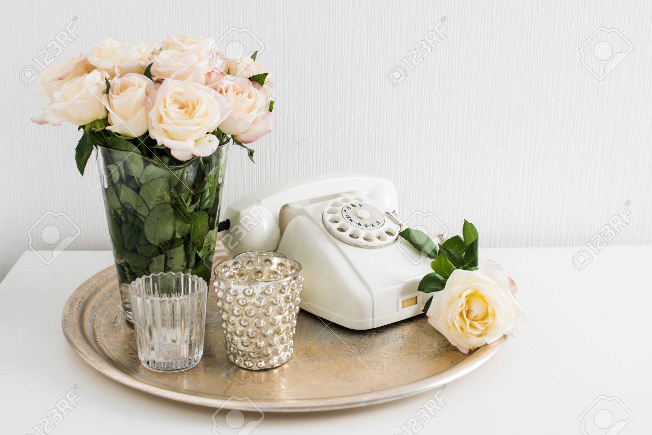 Weinlese Home Interior Dekoration Weiss Wahlscheibe Silbertablett