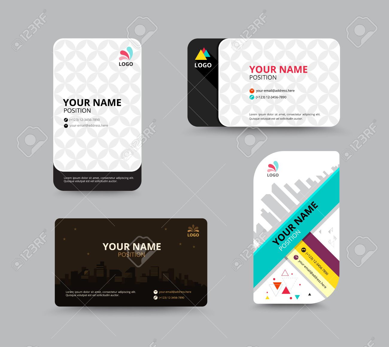 contact card template business name card design set vector contact card template
