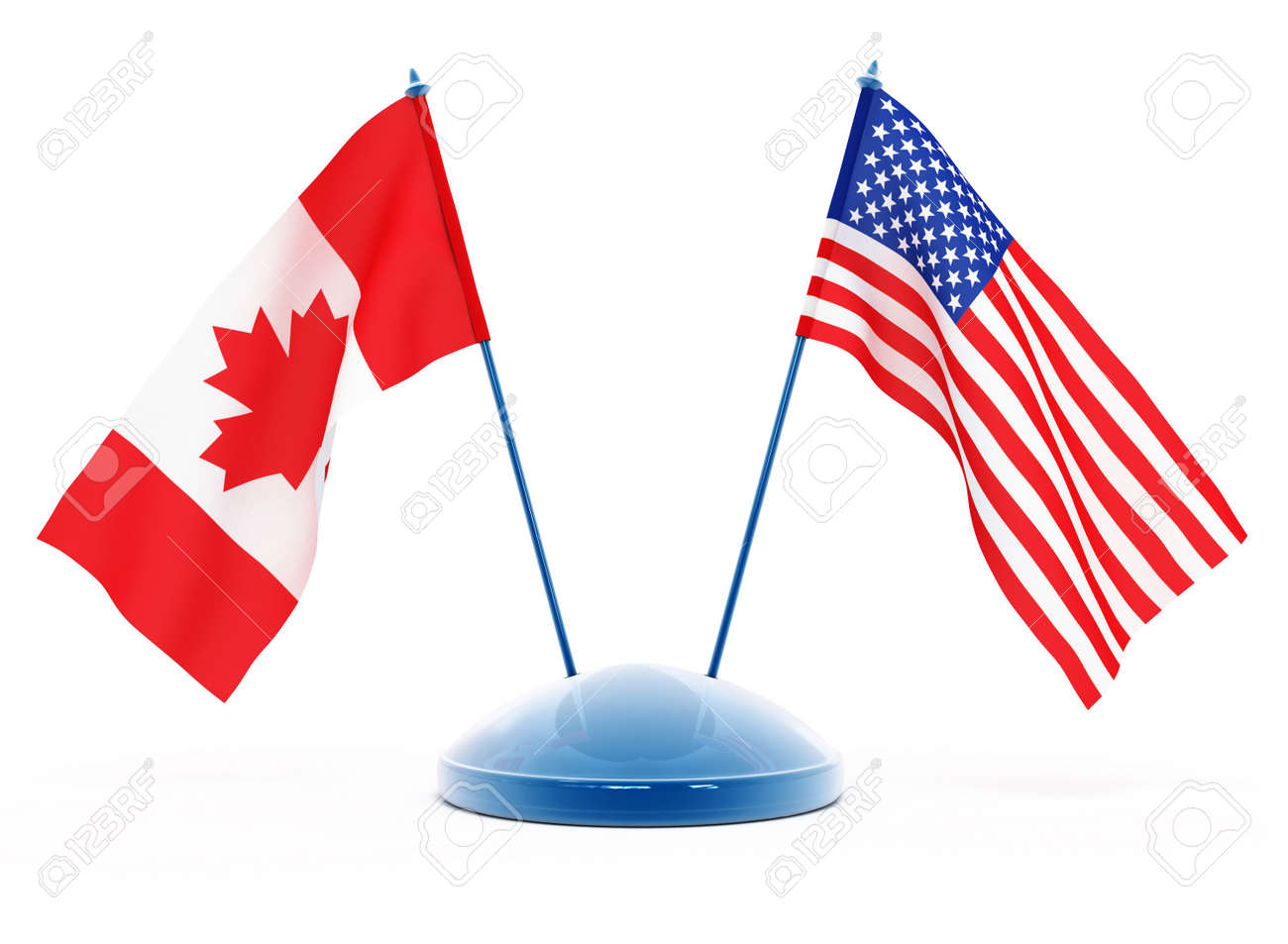 national flags of usa and canada isolated 3d illustration stock