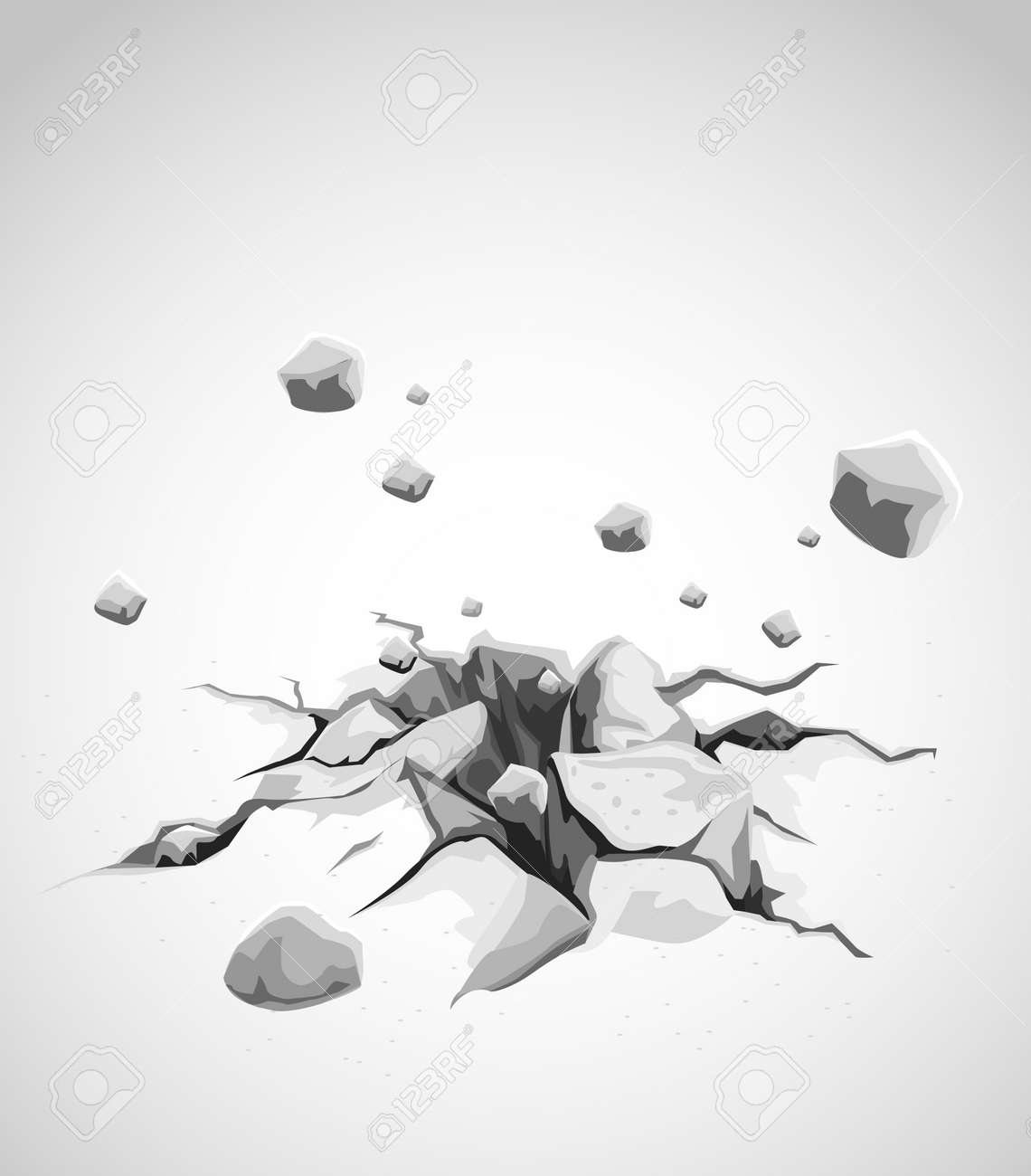 Gray Concrete Ground Cracked By Powerful Strike Vector Illustration Royalty Free Cliparts Vectors And Stock Illustration Image