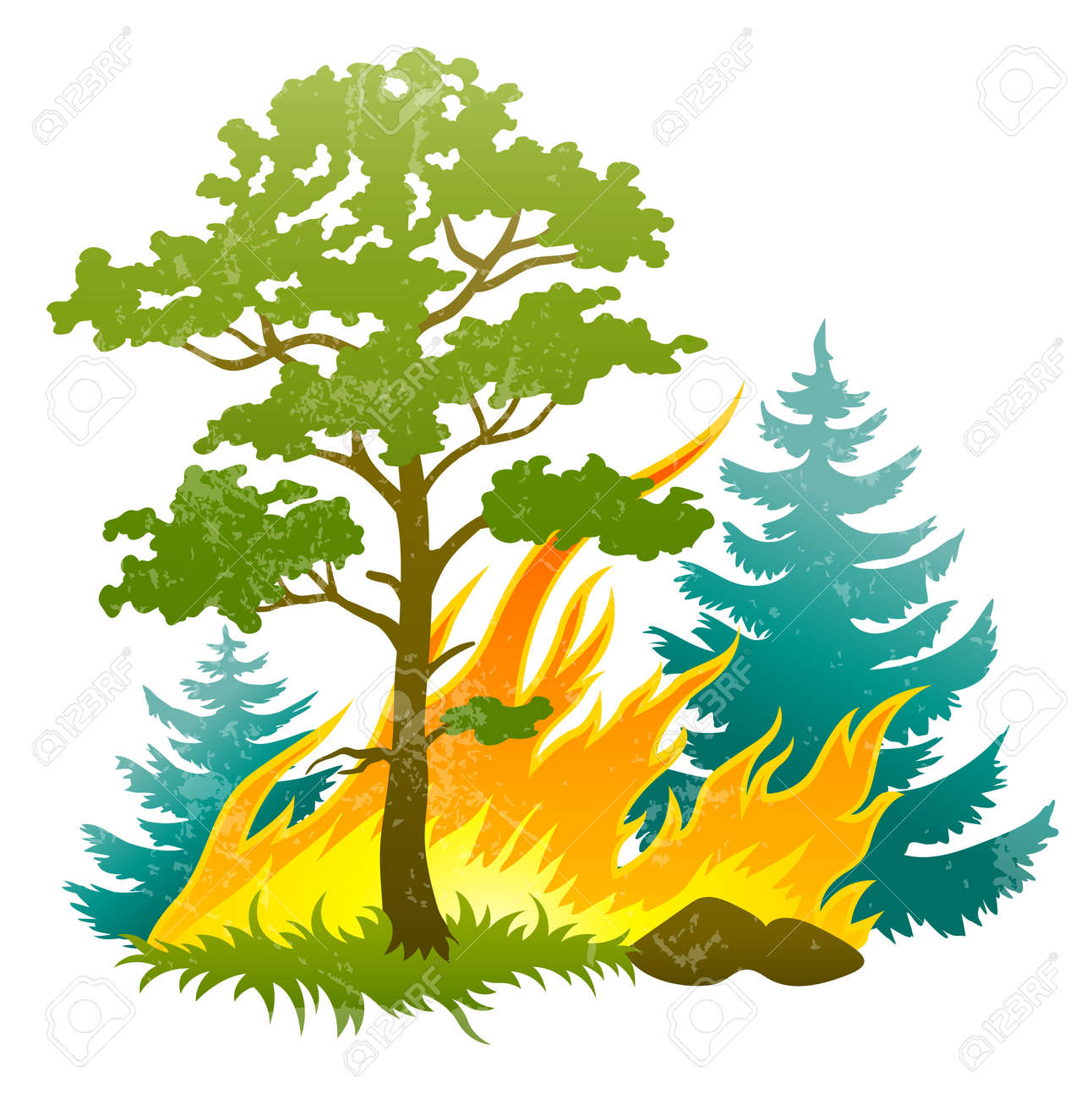 Wildfire Disaster With Burning Forest Tree And Fir Trees. Transparent  Objects Used For Shadows And Lights Drawing Royalty Free SVG, Cliparts,  Vectors, And Stock Illustration. Image 12422392.