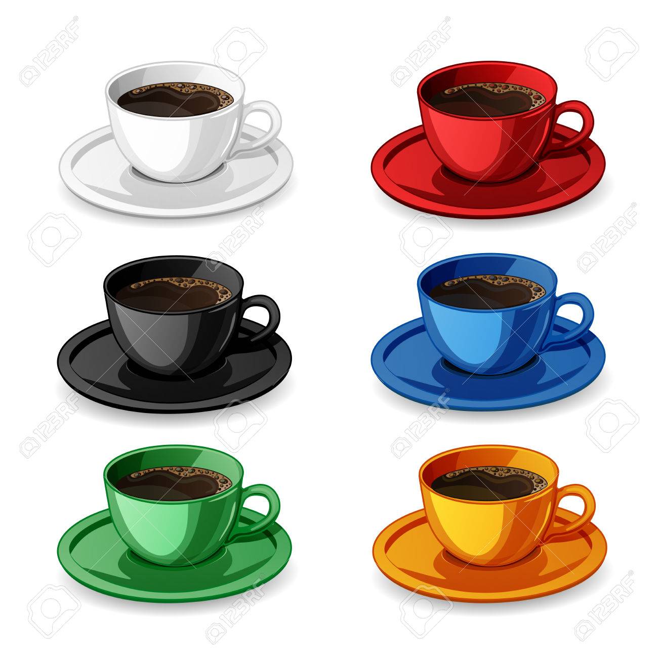 set of colorful coffee cups isolated on white royalty free