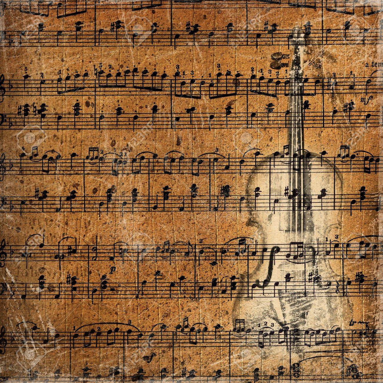 grunge musical background with the sketch of an old violin stock old violin sheet music