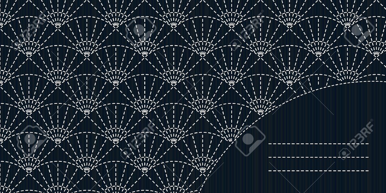 日本手芸デザイン テキスト フレーム 刺し子ステッチ背景 古いモチーフ モノクロのテンプレートです コピーのテキストのための領域と刺し子のバック グラウンドを抽象化します 刺し子モチーフ ファン うちわ のイラスト素材 ベクタ Image