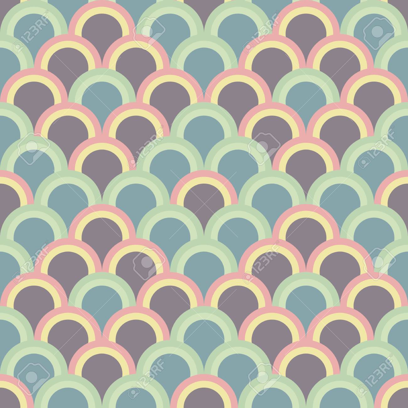 半円と抽象的な背景は シームレス パターン 伝統的な日本刺繍飾り刺し子に基づいています 薄いアジア モチーフは魚体重計です のイラスト素材 ベクタ Image