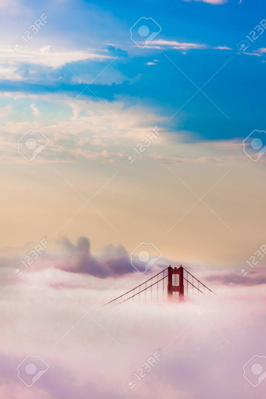 World Famous Golden Gate Bridge Surrounded by Fog after Sunrise in San Francisco,California - 20880659 World Famous Golden Gate Bridge Surrounded by Fog after Sunrise in San Francisco,California - 20880659