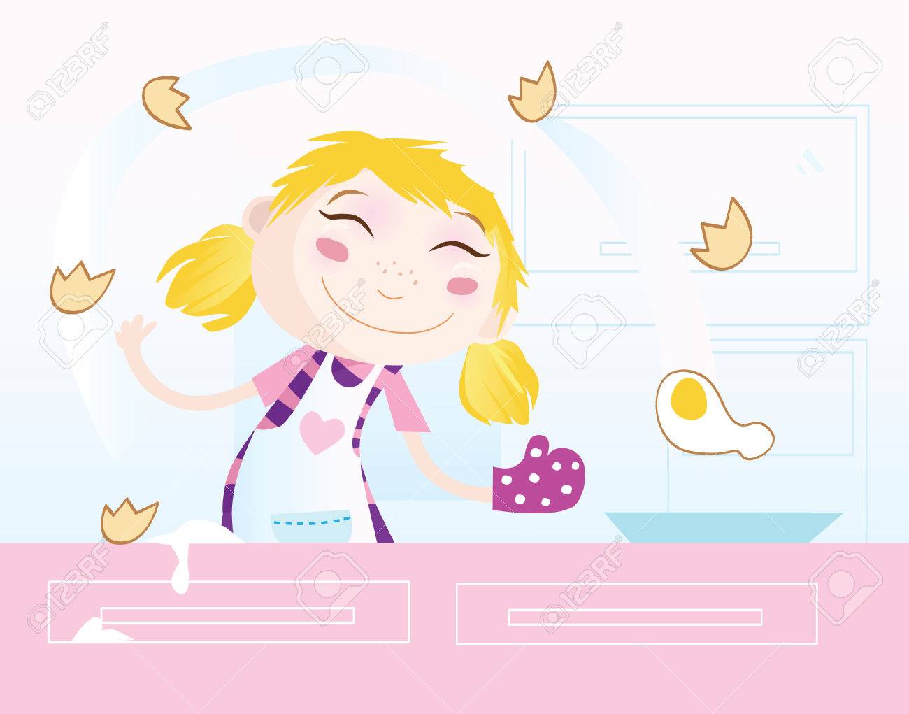 女の子は料理です 食品の準備 台所の女性 ベクトル イラスト のイラスト素材 ベクタ Image