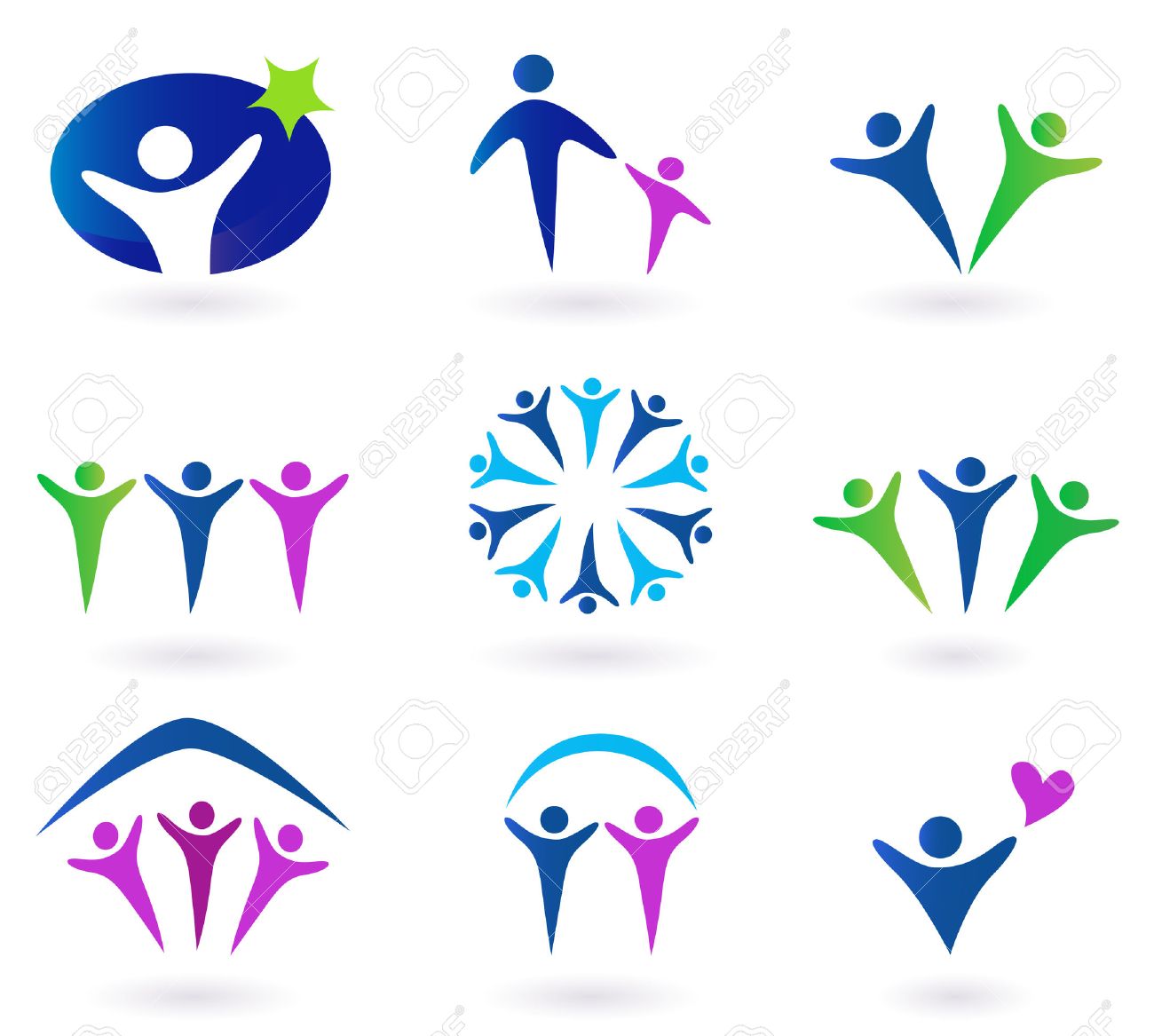 Community Network And Social Icons Blue Green And Pink Community Network And Social Icon Set Collection
