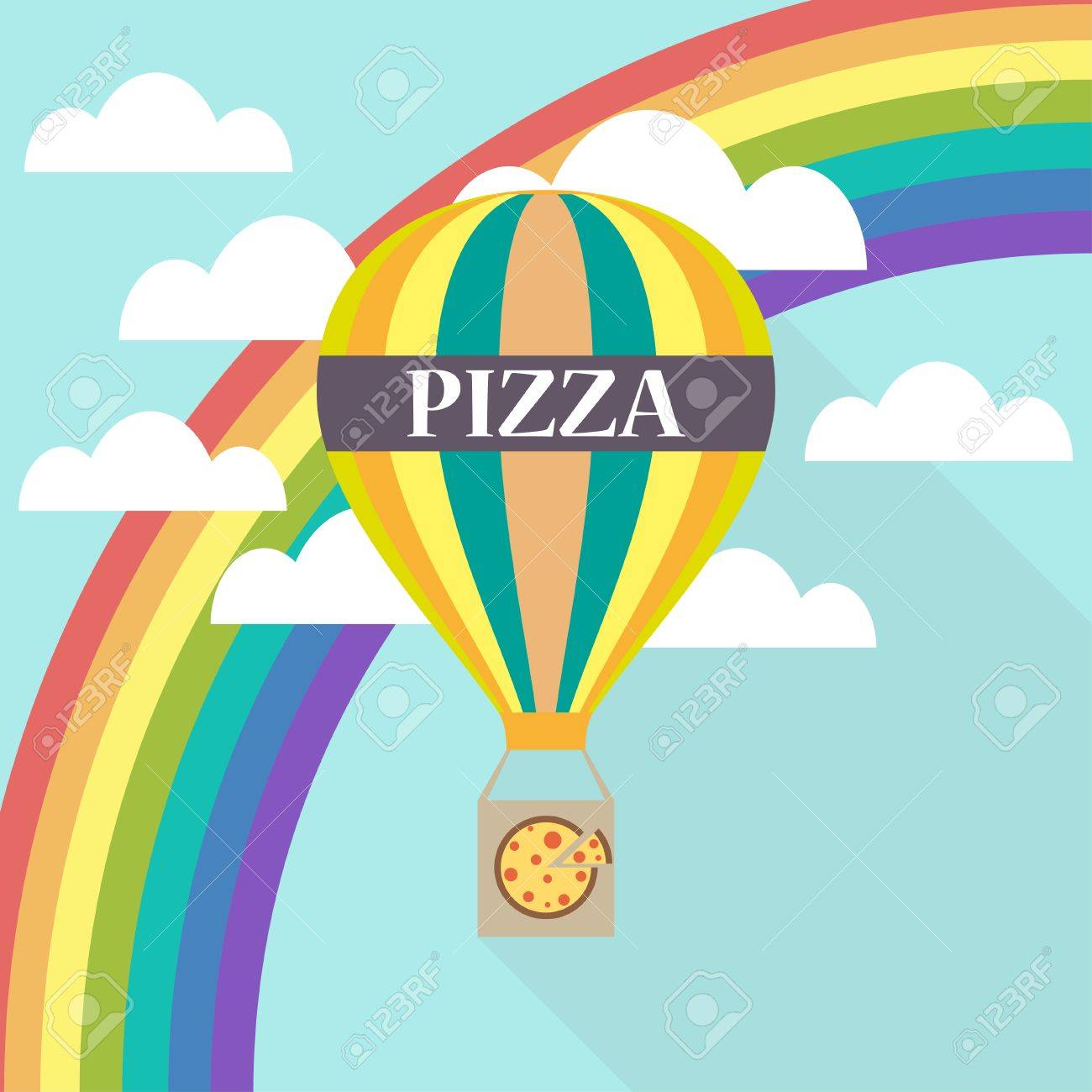 air balloon pizza delivery flat design royalty free cliparts