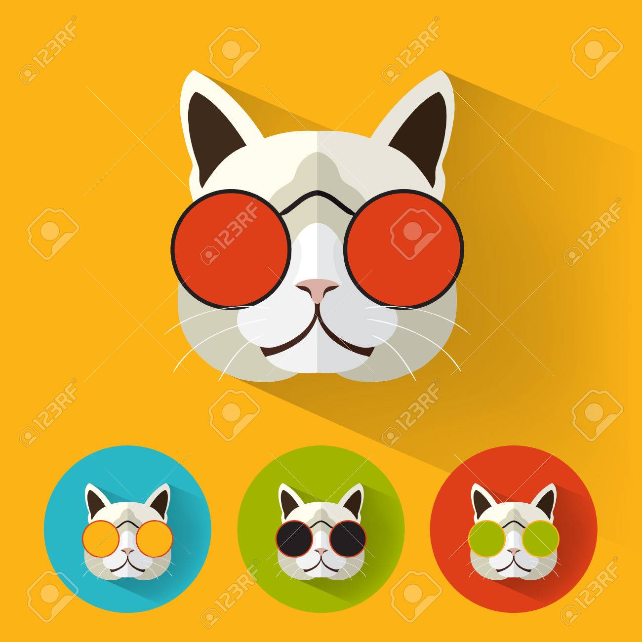 フラットなデザインを持つ動物肖像画 猫 レトロ サングラス ベクトル イラスト のイラスト素材 ベクタ Image