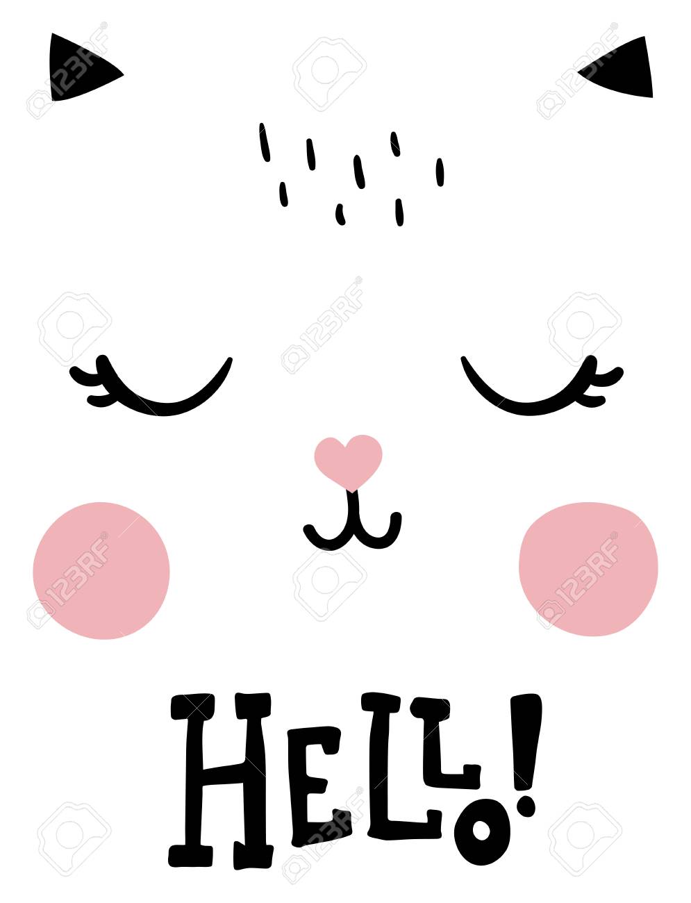 vector poster nursety illustration cute cat face hand lettering