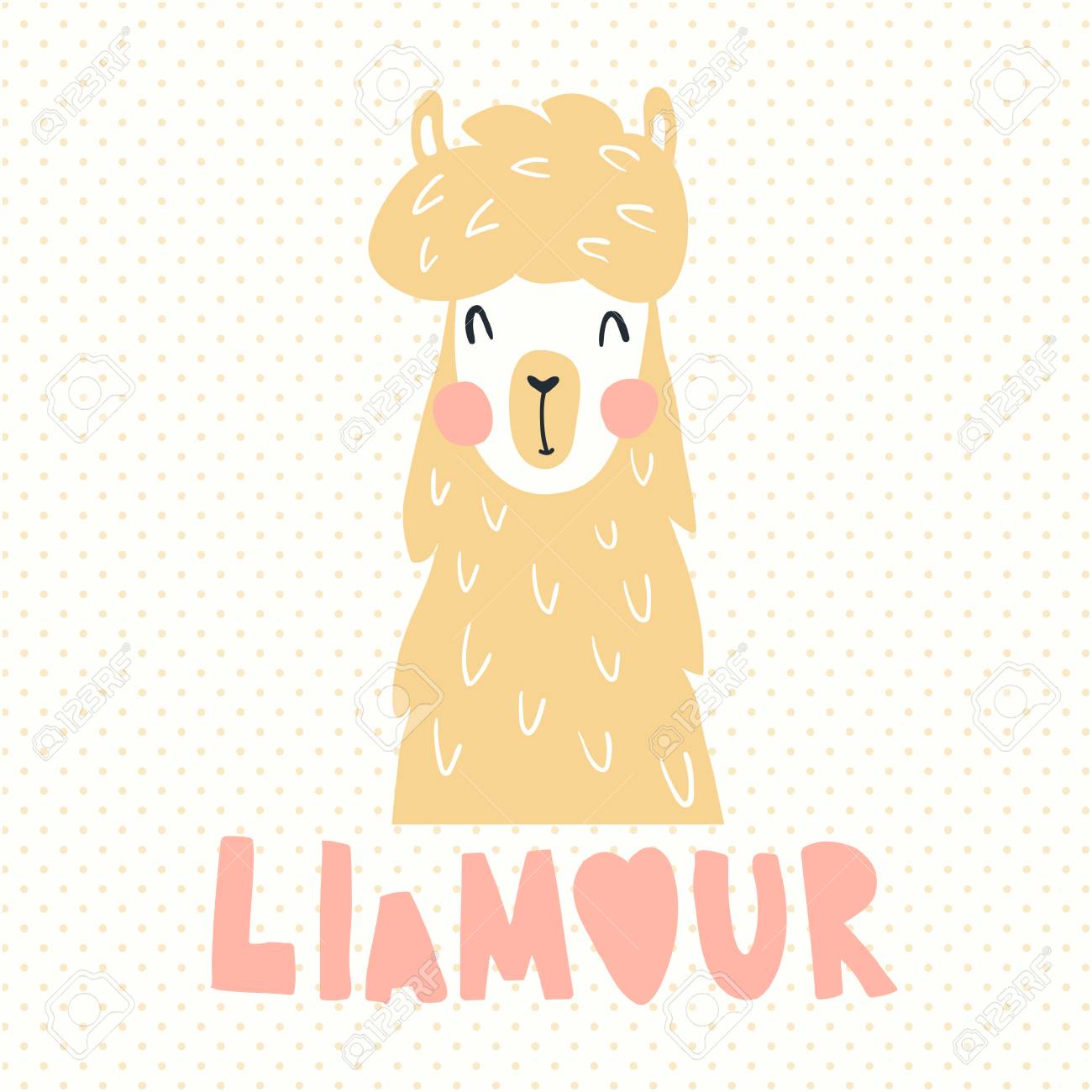 Illustration Vectorielle Adorable Lama Texte De Lettrage A La Main Llamour Est Un Jeu De Mots Combinaison De Lama Et De Mots D Amour Francais Clip Art Libres De Droits Vecteurs Et