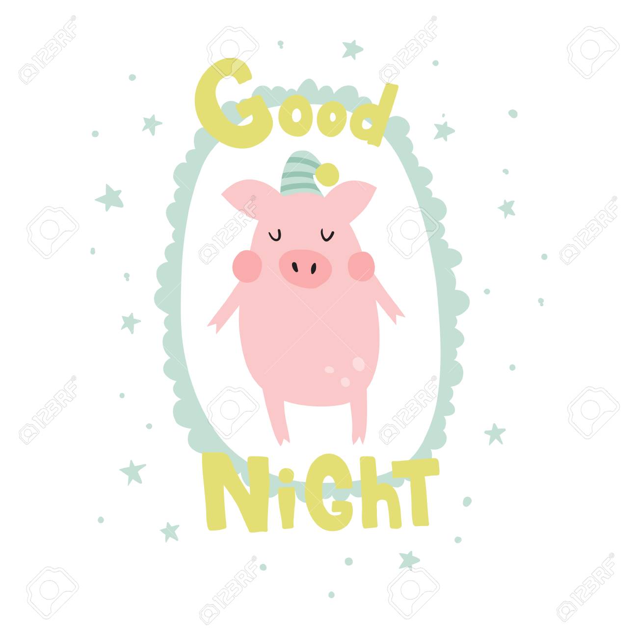 Ilustracion Vectorial Lindo Cerdo Dormido Texto De Letras A Mano Ilustraciones Vectoriales Clip Art Vectorizado Libre De Derechos Image