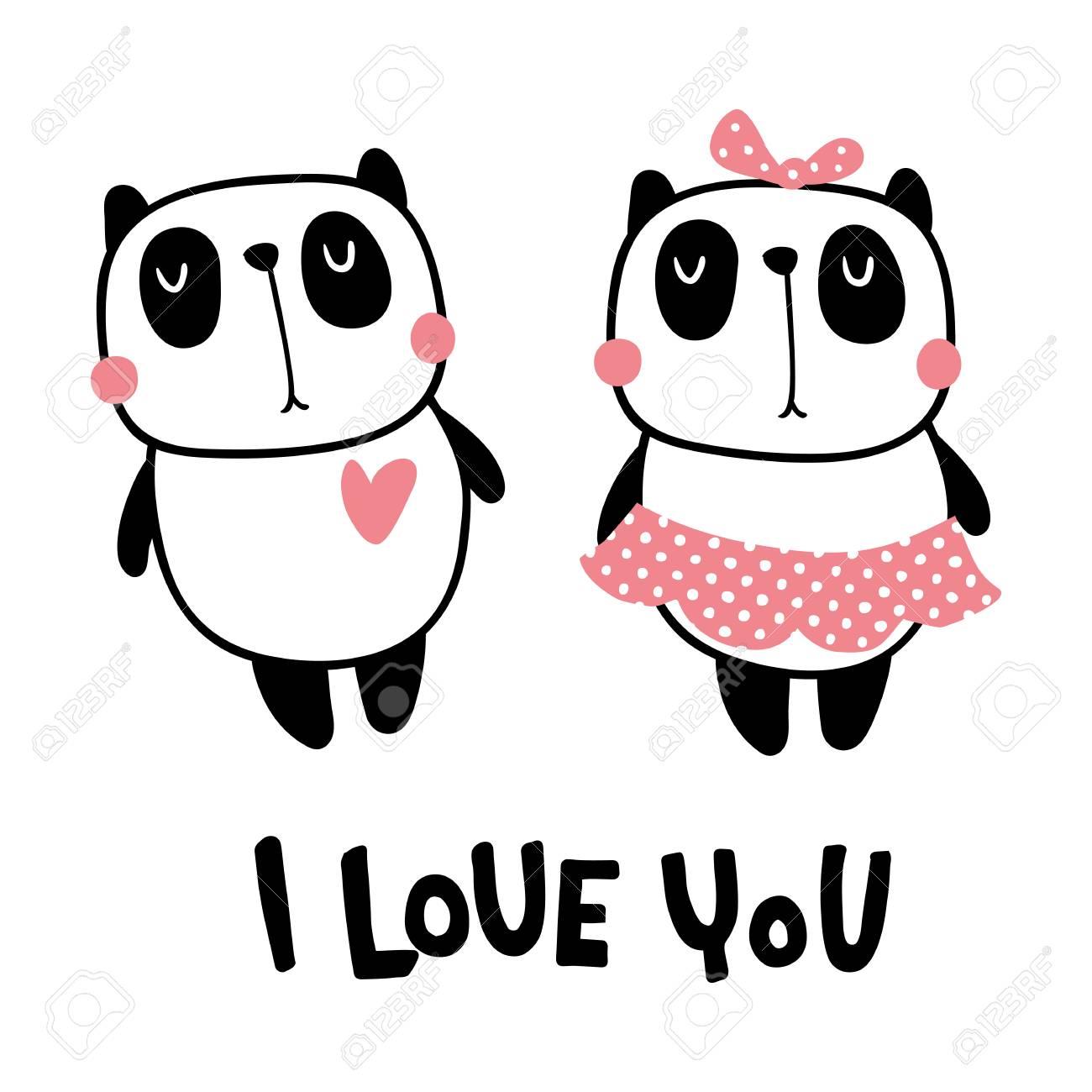 Vector illustration, cute panda couple and i love you hand lettering text - 101150473 Vector illustration, cute panda couple and i love you hand lettering text - 101150473