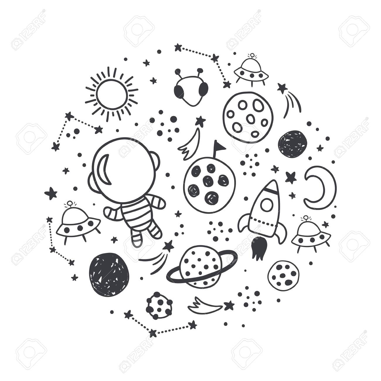 vector illustration, space related images arranged in a circle - 146439590 vector illustration, space related images arranged in a circle - 146439590