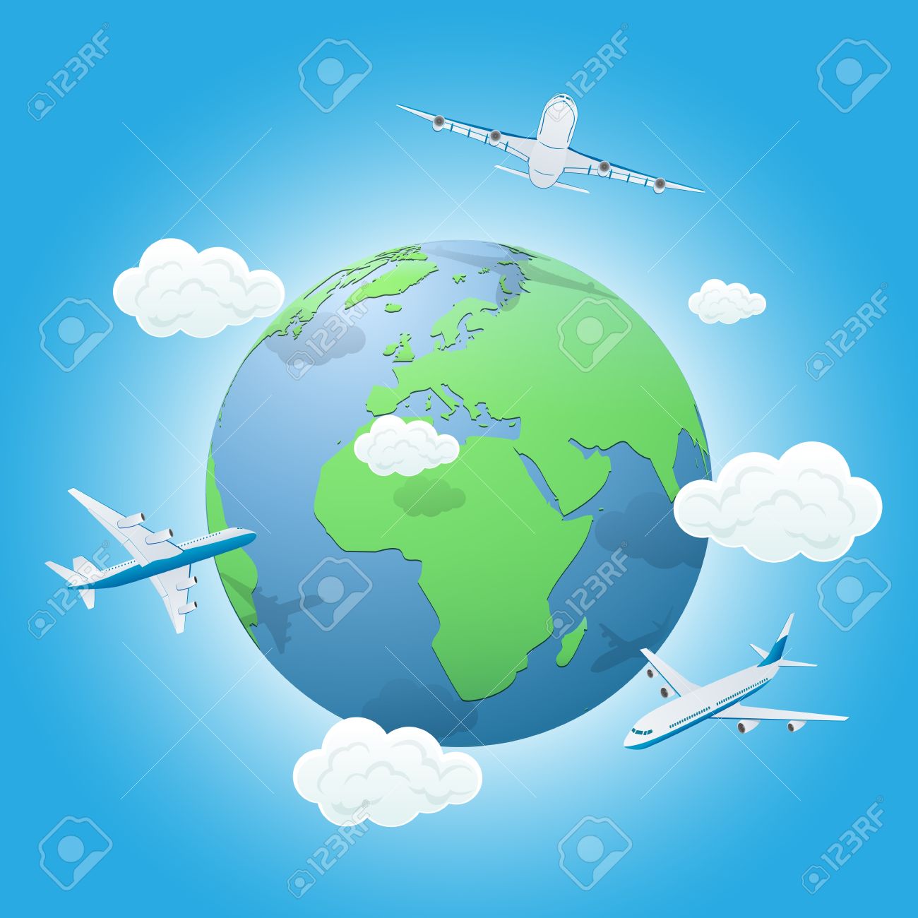 Tres Aviones Volando Alrededor Del Mundo La Ilustración Ilustraciones Vectoriales Clip Art Vectorizado Libre De Derechos Image 20458501