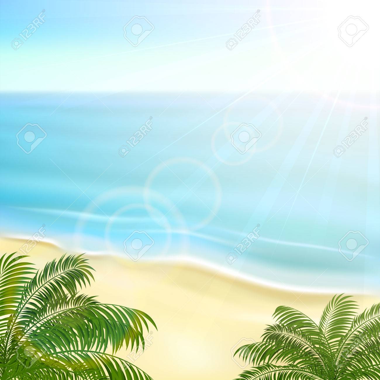 ビーチ 海とヤシの木 イラストと熱帯の背景 のイラスト素材 ベクタ Image