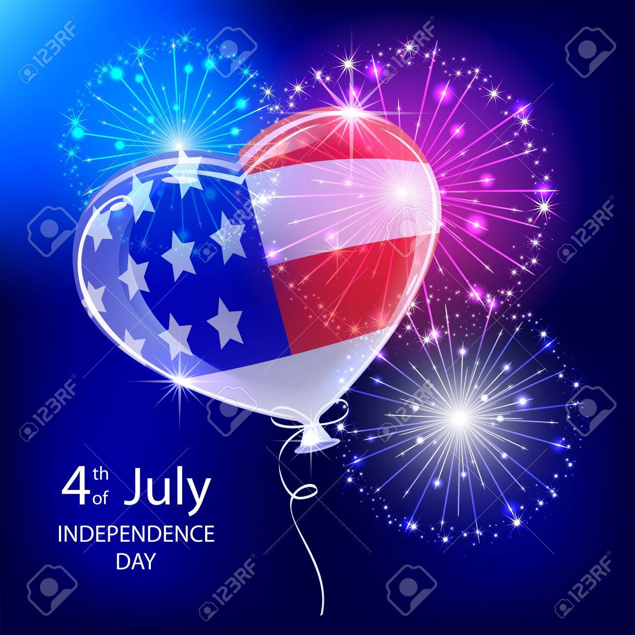 バルーン アメリカの国旗と花火 イラストと独立記念日の背景 のイラスト素材 ベクタ Image