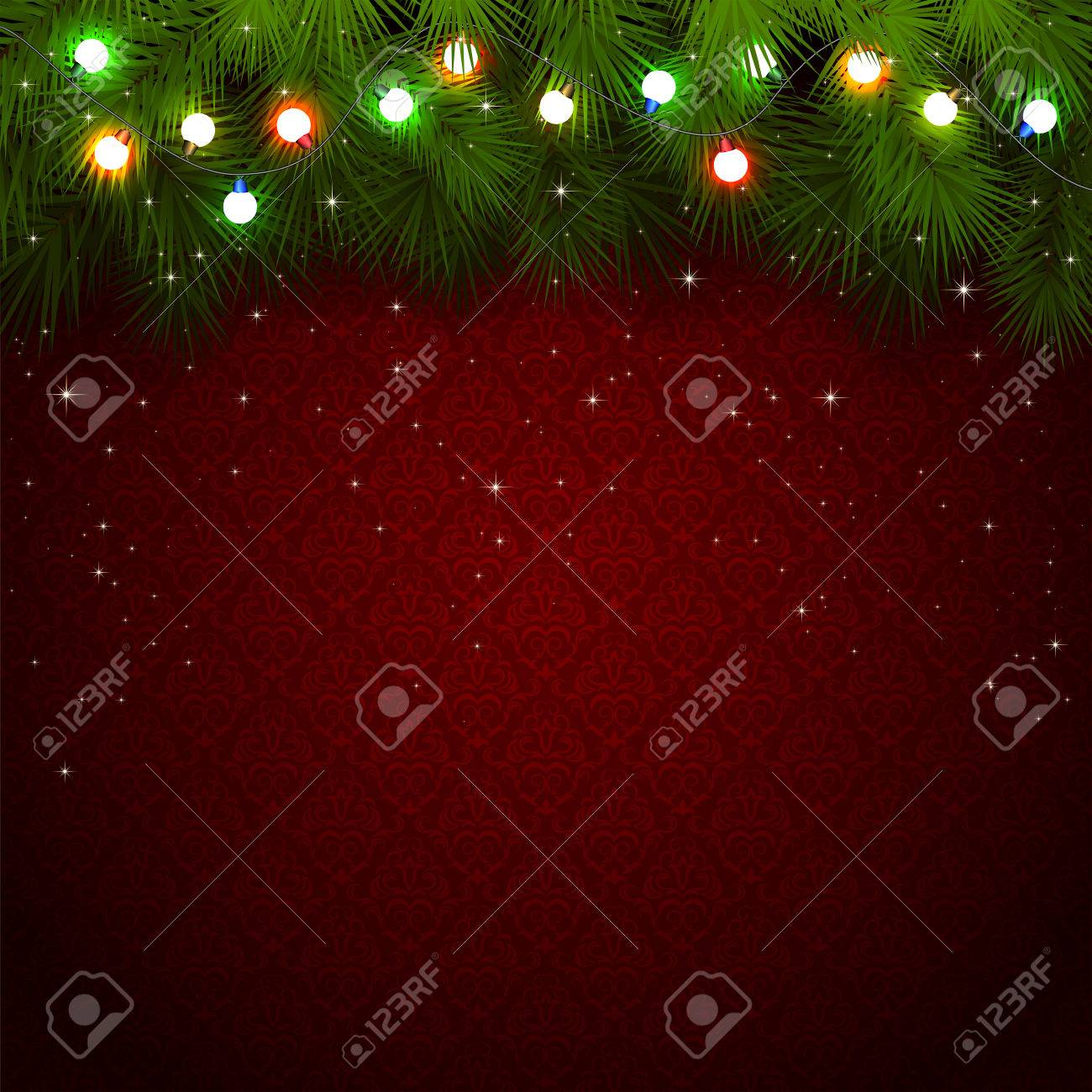 クリスマス ツリーや色の電球 イラストの枝と赤い壁紙 のイラスト素材 ベクタ Image