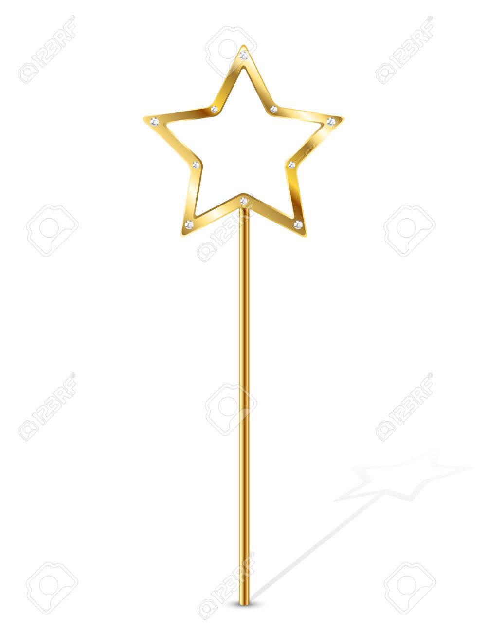 黄金の魔法の杖イラスト ホワイト バック グラウンド上に分離されて のイラスト素材 ベクタ Image