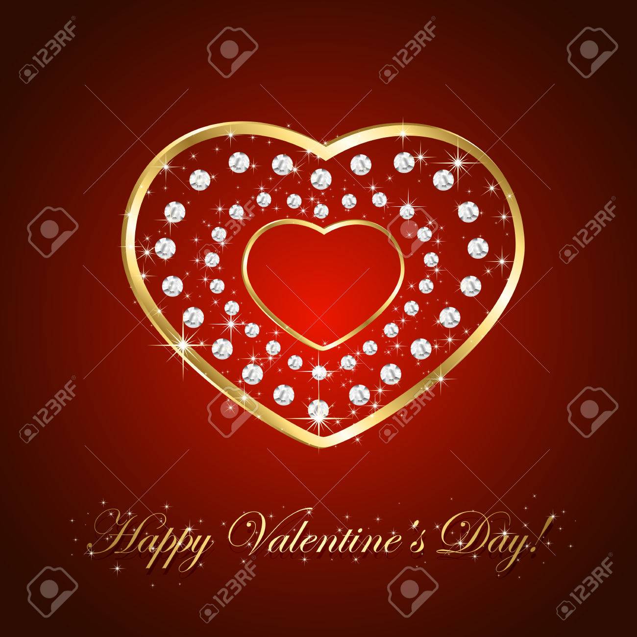 red background with shiny golden hearts and diamonds illustration