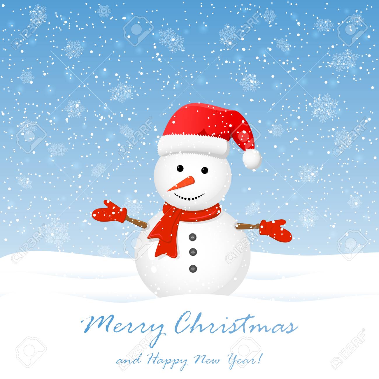 かわいい雪だるまと雪の結晶 イラスト クリスマス背景 のイラスト素材 ベクタ Image