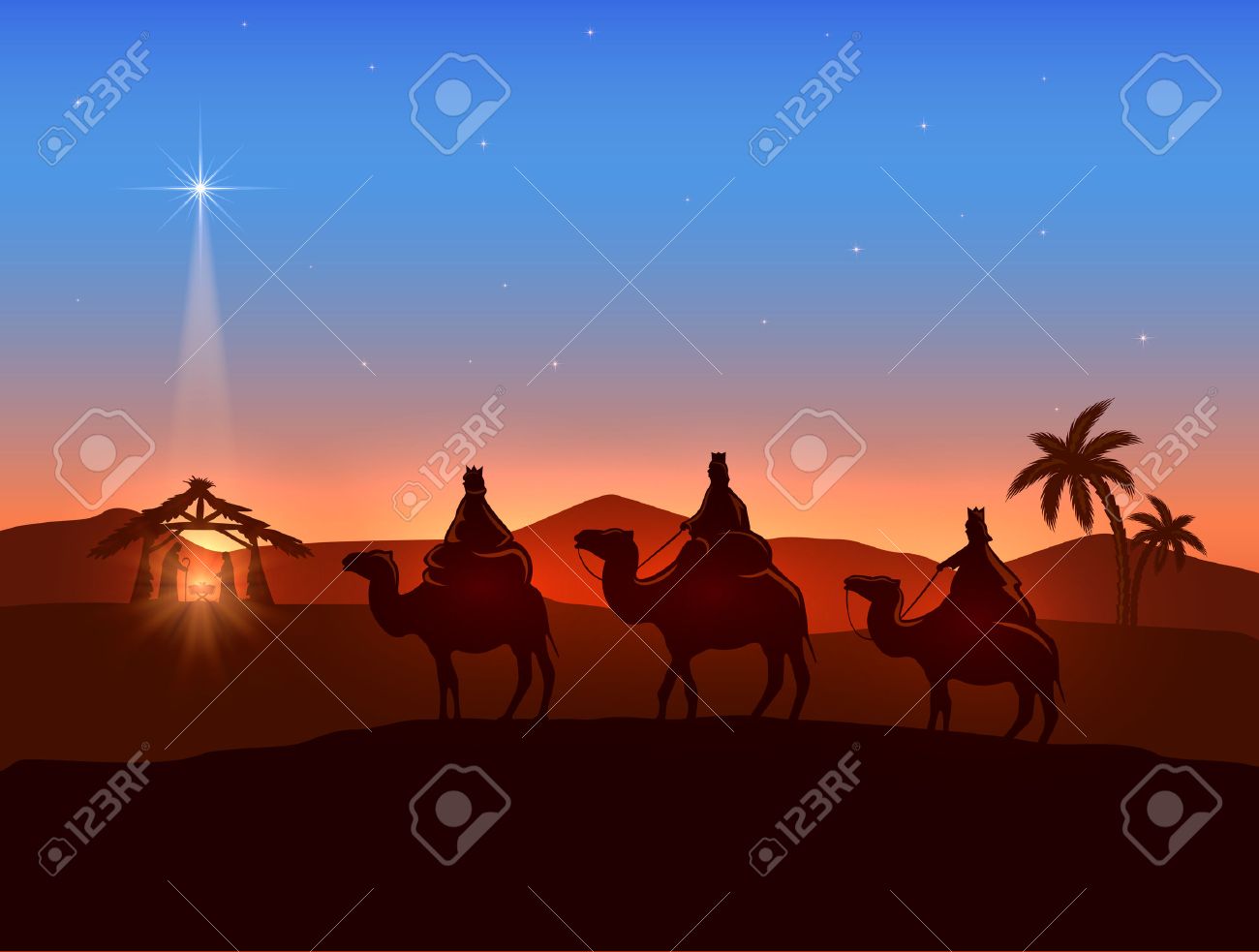 christian christmas background with three wise men and shining christian christmas background