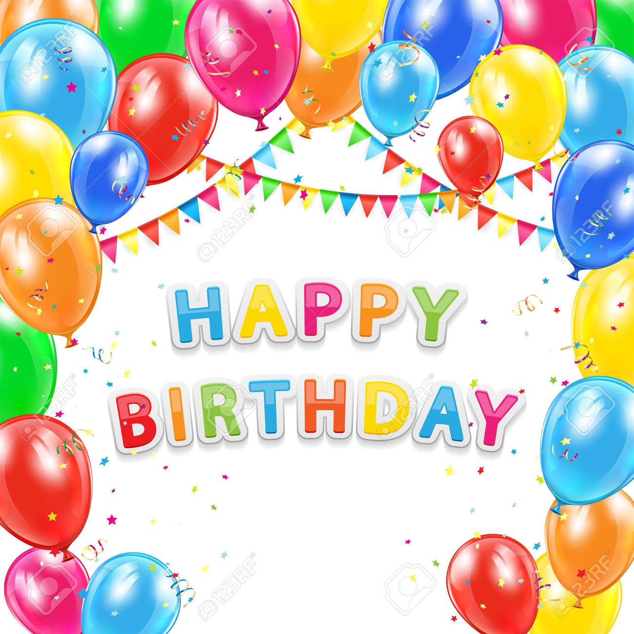 Fond D Anniversaire L Inscription Joyeux Anniversaire Avec Volants Ballons Colores Paillettes Et Confettis Multicolores Illustration Clip Art Libres De Droits Vecteurs Et Illustration Image